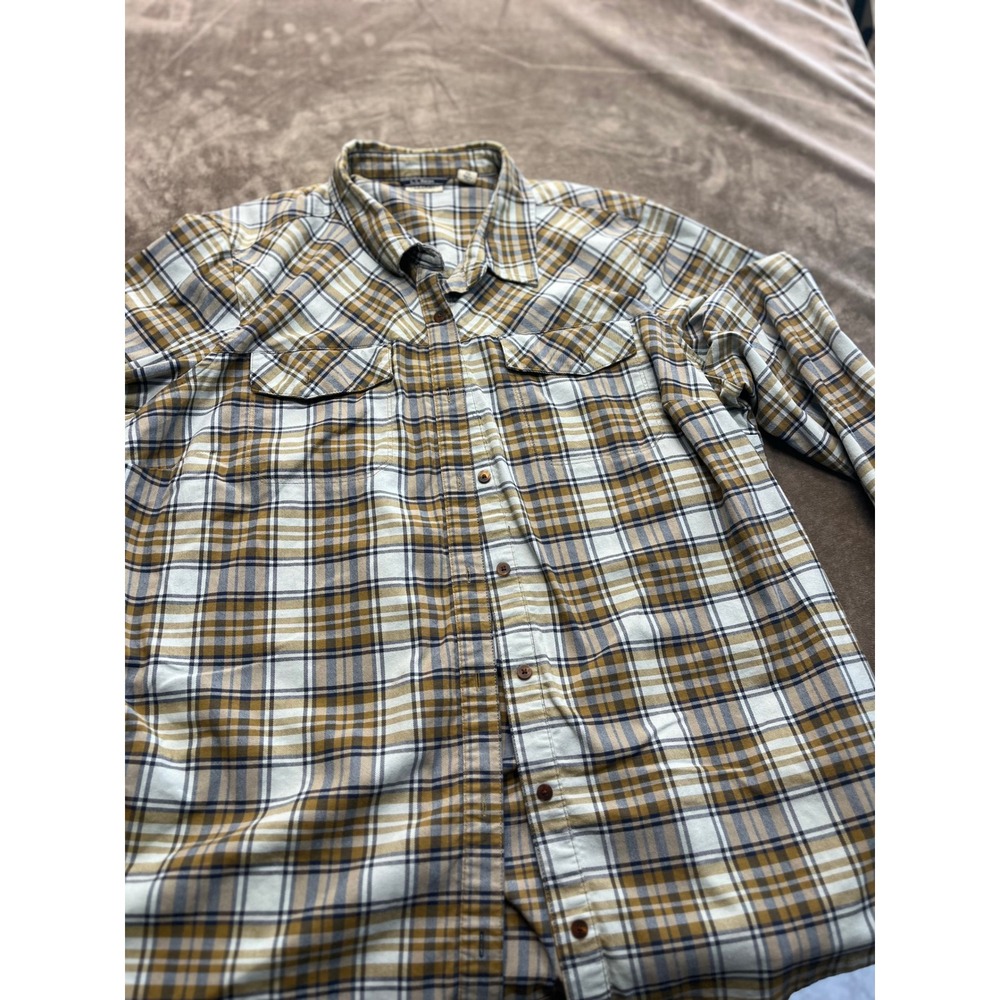 LL Bean Mens 2X Plus Plaid Button Down Shirt Long Sleeve Mustard Navy White
